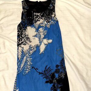 Elie Tahari Designer Ankle Length Dress Blue Black White | Medium
